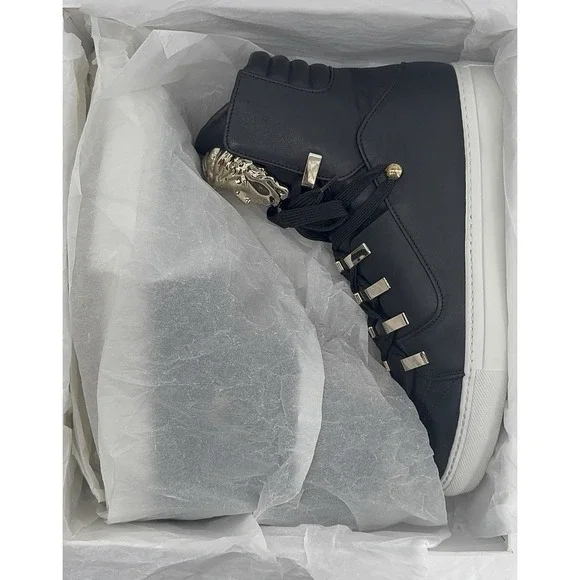 Versace Medusa‎ High Top Sneakers Black Gold Leather Made in Italy Size 40